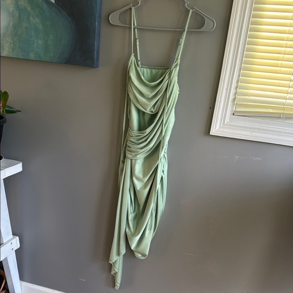 SHEIN Green Asymmetrical Ruched Slip Dress